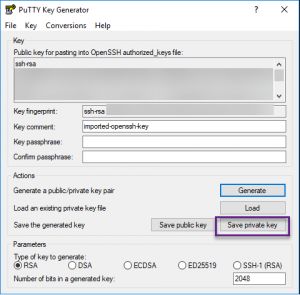 Save the generated private key with Key Gen