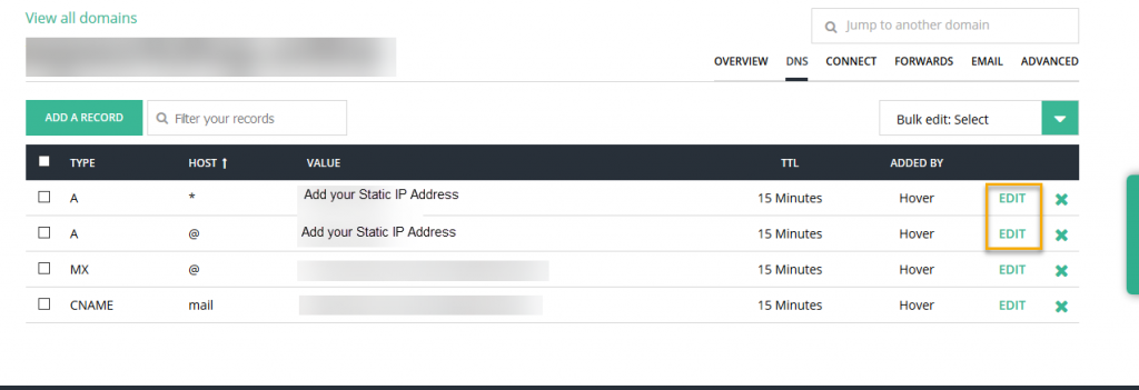 Hover Console - DNS Records