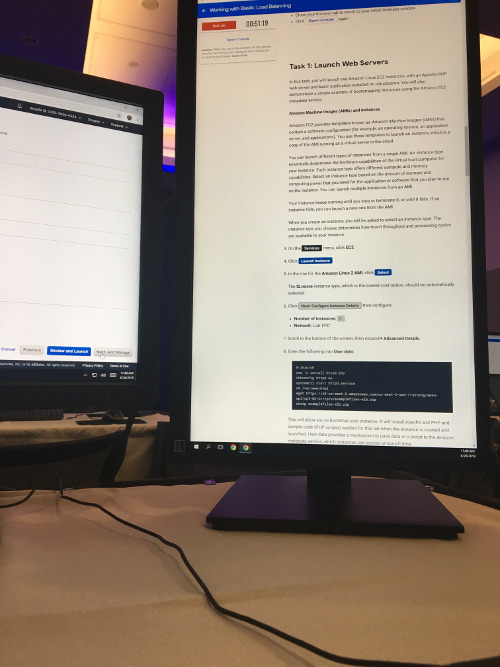 2 monitors with text